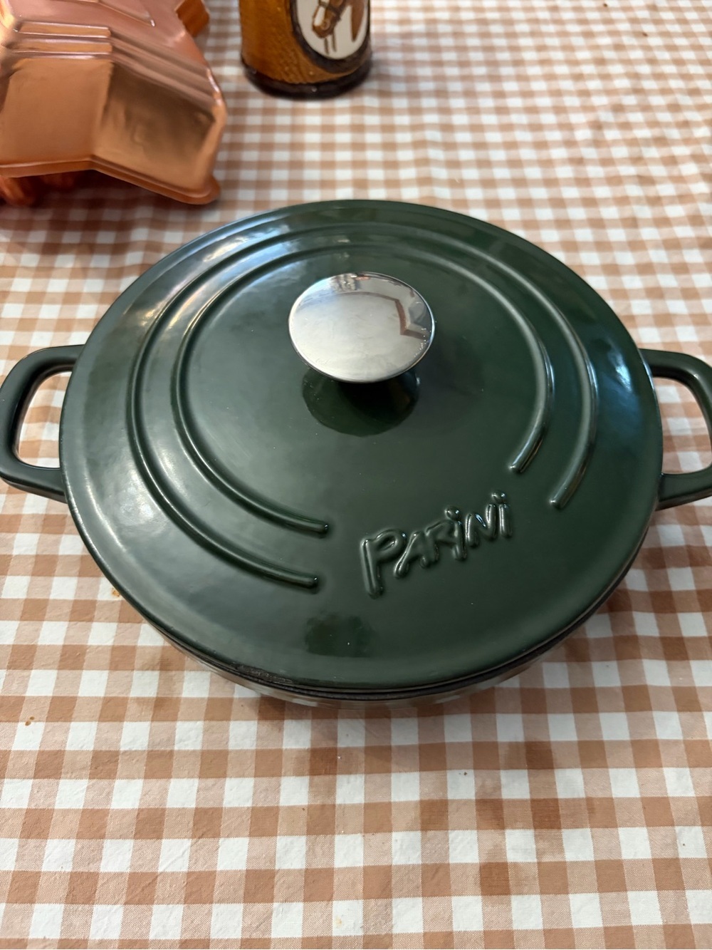Parini Forest Green Enamel Covered Casserole with Stainless Knob